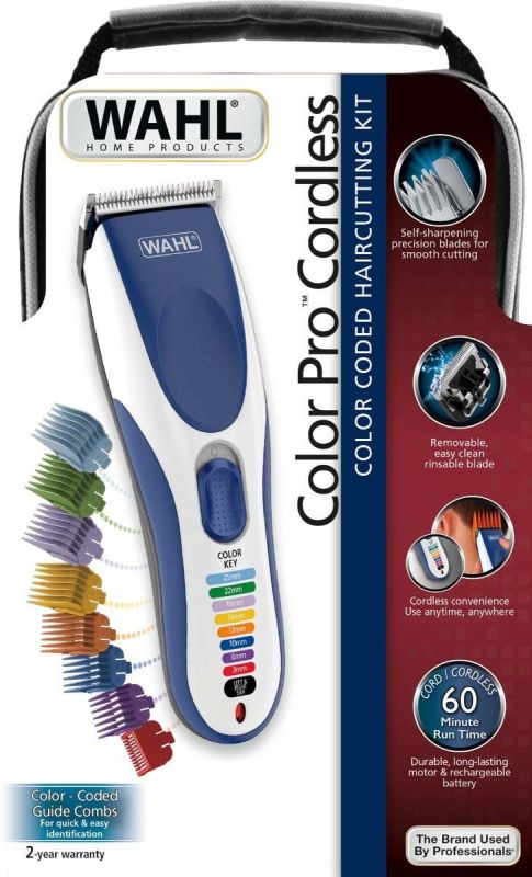 Набір для стрижки WAHL Color Pro Cordless, мережа+акум., гребінець, ножиці, сталь, синій