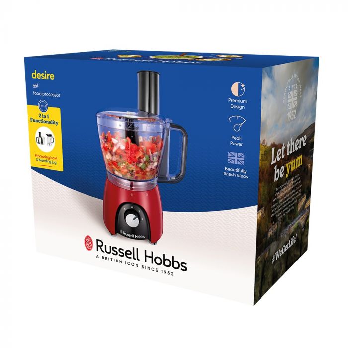 Кухонна машина Russell Hobbs Desire Red, 600Вт, чаша-пластик, корпус-пластик, насадок-4, червоний