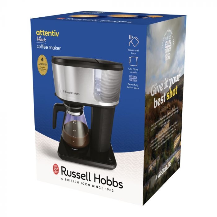 Кавоварка Russell Hobbs  Attentiv, 1.25л, мелена, чорно-срібний