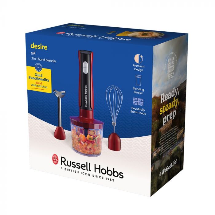 Блендер Russell Hobbs заглибний Desire Red, 500Вт, чаша-500мл, вінчик, міні-подріб., червоний