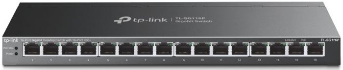 Комутатор TP-LINK TL-SG116P 16xGE (16xPoE), 120Вт, Некерований