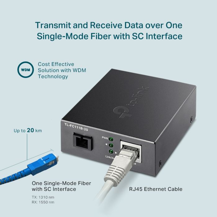 Медіаконвертер TP-LINK FC111B-20 1xFE, 100Base-LX, SM, WDM, 20km, SC