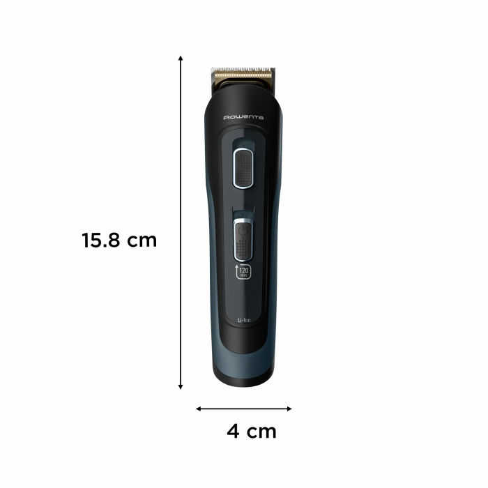 Тример Rowenta Selectium, для бороди, вусів, голови, носа, вух і тіла, мережа+акум., роторний мотор, насадок-17, чохол, титан.напил., чорний