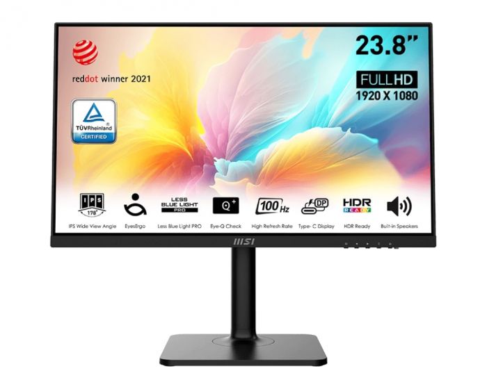 Монітор MSI 23.8" Modern MD2412P HDMI, USB-C, MM, IPS, 100Hz, 4ms, sRGB 114%, Pivot