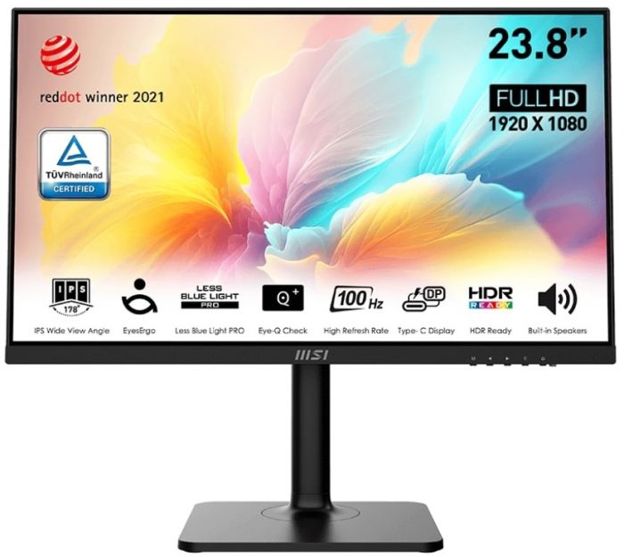 Монітор MSI 23.8" Modern MD2412P HDMI, USB-C, MM, IPS, 100Hz, 4ms, sRGB 114%, Pivot