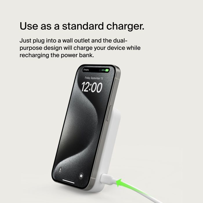 Акумулятор портативний літій-іонний Power Bank Belkin 8000мА·год, 15Вт, MagSafe Qi2, білий