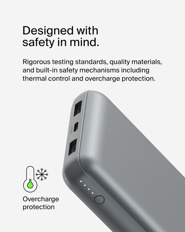 Акумулятор портативний літій-іонний Power Bank Belkin 20000мА·год, 15Вт, 2хUSB-A/USB-C, cірий