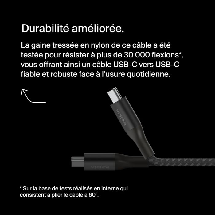 Кабель USB-C > USB-C заряджання/синхронізації Belkin 1м, 240Вт, Type-C, плетений, чорний