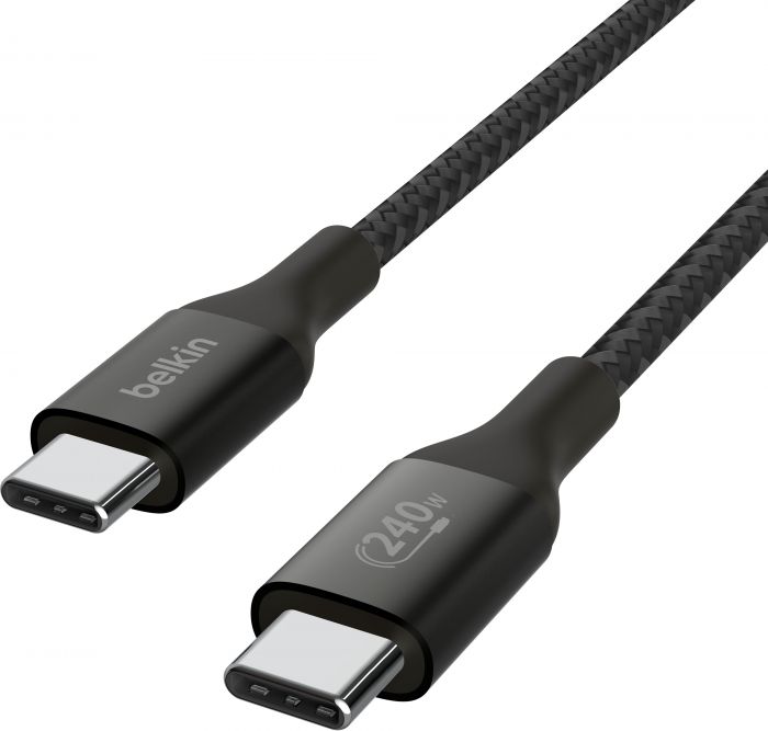 Кабель USB-C > USB-C заряджання/синхронізації Belkin 1м, 240Вт, Type-C, плетений, чорний