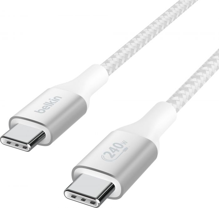 Кабель USB-C > USB-C заряджання/синхронізації Belkin 1м, 240Вт, Type-C, плетений, білий