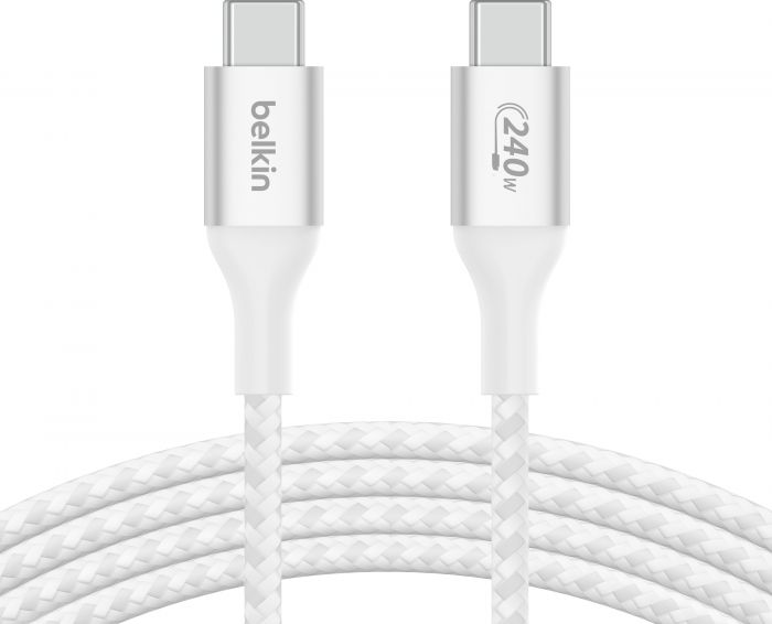 Кабель USB-C > USB-C заряджання/синхронізації Belkin 1м, 240Вт, Type-C, плетений, білий