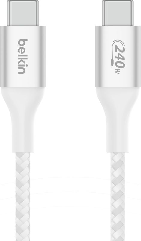 Кабель USB-C > USB-C заряджання/синхронізації Belkin 2м, 240Вт, Type-C, плетений, білий