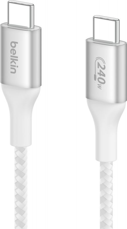 Кабель USB-C > USB-C заряджання/синхронізації Belkin 2м, 240Вт, Type-C, плетений, білий