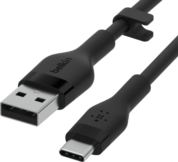 Кабель USB-A > USB-C заряджання/синхронізації Belkin 1м, 60Вт, Type-C, силіконовий з кліпсою, чорний