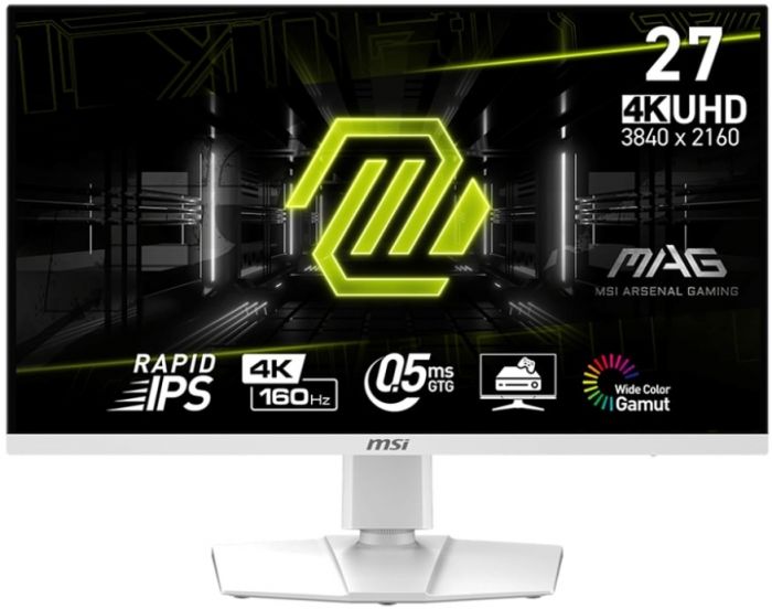 Монітор MSI 27" MAG 274URFW 2xHDMI, DP, USB-C, Audio, IPS, 3840x2160, 160Hz, 0.5ms, sRGB 133%, AdaptiveSync, Pivot, HDR400, білий