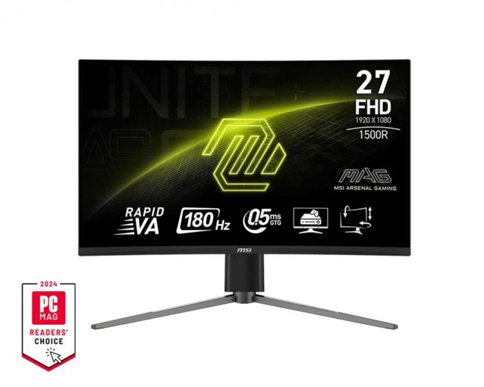 Монітор MSI 27" MAG 27C6PF 2xHDMI, DP, Audio, VA, 180Hz, 0.5ms, sRGB 93%, CURVED, AdaptiveSync, HAS