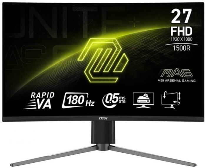 Монітор MSI 27" MAG 27C6PF 2xHDMI, DP, Audio, VA, 180Hz, 0.5ms, sRGB 93%, CURVED, AdaptiveSync, HAS