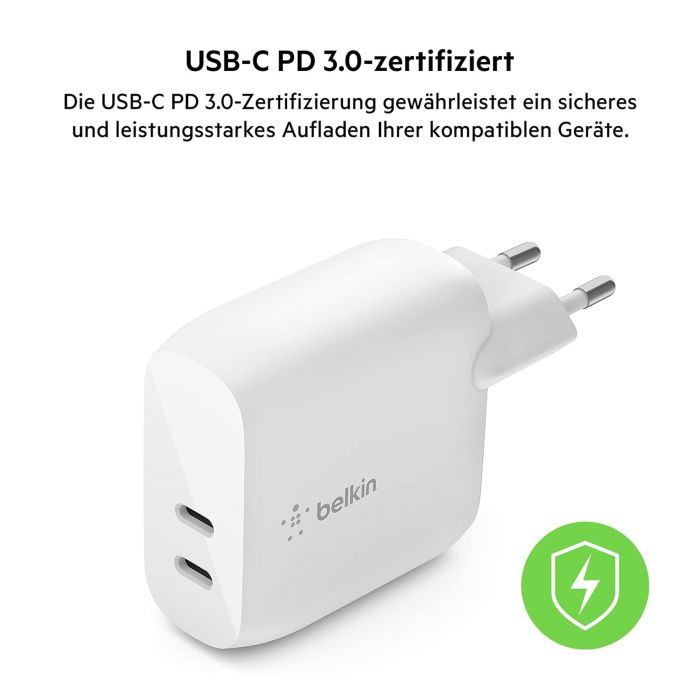 Зарядний пристрій мережевий Belkin 40Вт 2хUSB-С PD, білий