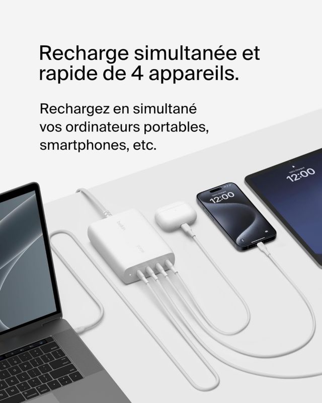 Зарядний пристрій мережевий Belkin 200Вт 4хUSB-С GAN PD PPS, білий