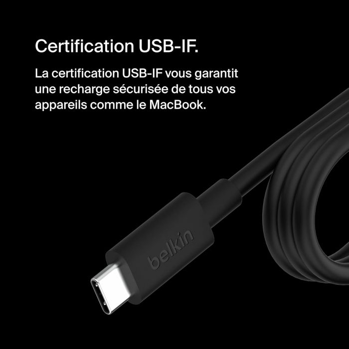 Зарядний пристрій мережевий Belkin 100Вт USB-С GAN PD PPS, кабель USB-C 2м, чорний OEM