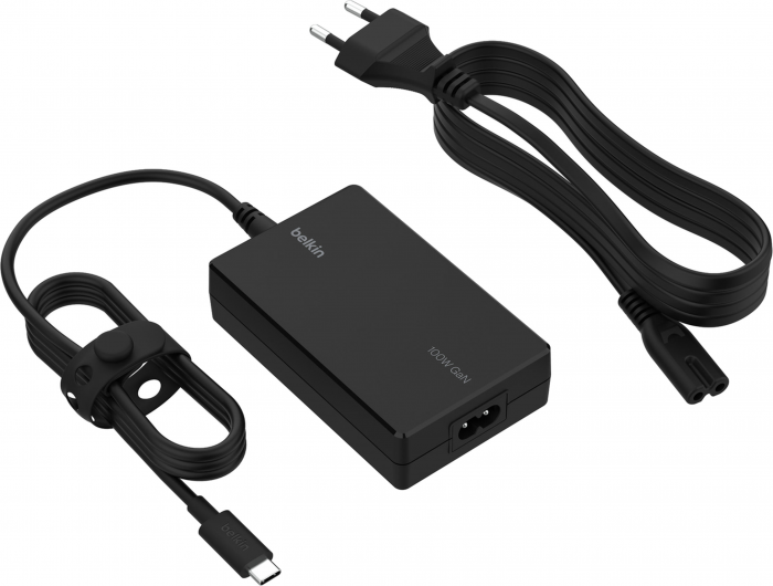 Зарядний пристрій мережевий Belkin 100Вт USB-С GAN PD PPS, кабель USB-C 2м, чорний OEM