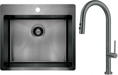 Набір для кухні Deante Olfato стальна мийка ZPO_D10B + зміш. BQO_D72M, титан