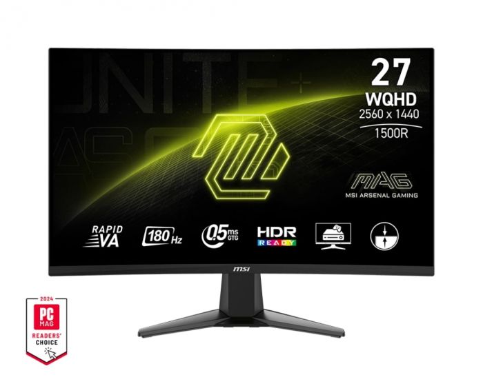 Монітор MSI 27" MAG 27CQ6F 2xHDMI, DP, Audio, VA, 2560x1440, 180Hz, 0.5ms, sRGB 105%, CURVED, AdaptiveSync