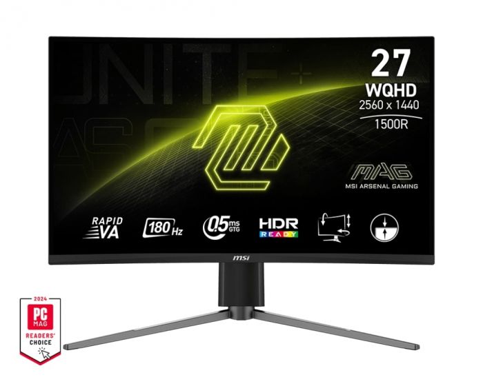 Монітор MSI 27" MAG 27CQ6PF 2xHDMI, DP, Audio, VA, 2560x1440, 180Hz, 0.5ms, sRGB 105%, CURVED, AdaptiveSync, HAS