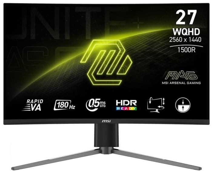 Монітор MSI 27" MAG 27CQ6PF 2xHDMI, DP, Audio, VA, 2560x1440, 180Hz, 0.5ms, sRGB 105%, CURVED, AdaptiveSync, HAS