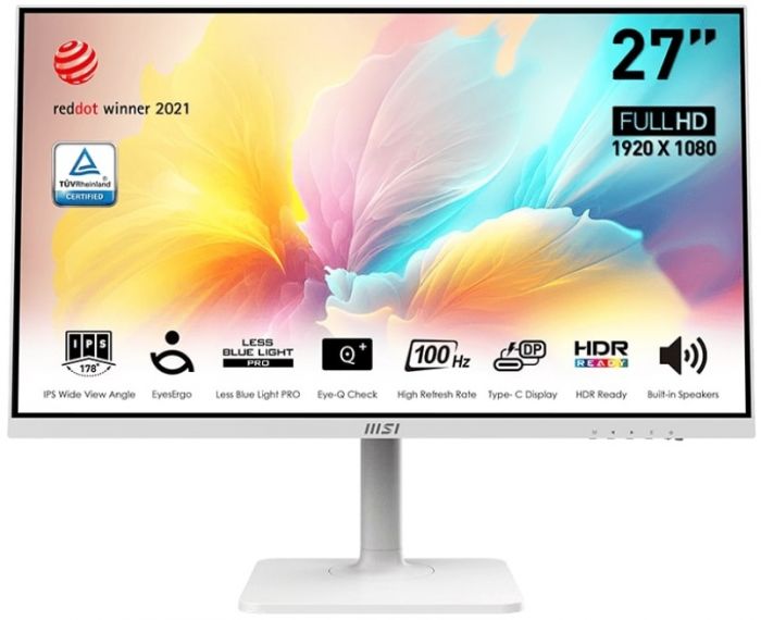 Монітор MSI 27" Modern MD2712PW HDMI, USB-C, IPS, 100Hz, 1ms, sRGB 117%, AdaptiveSync, Pivot, білий