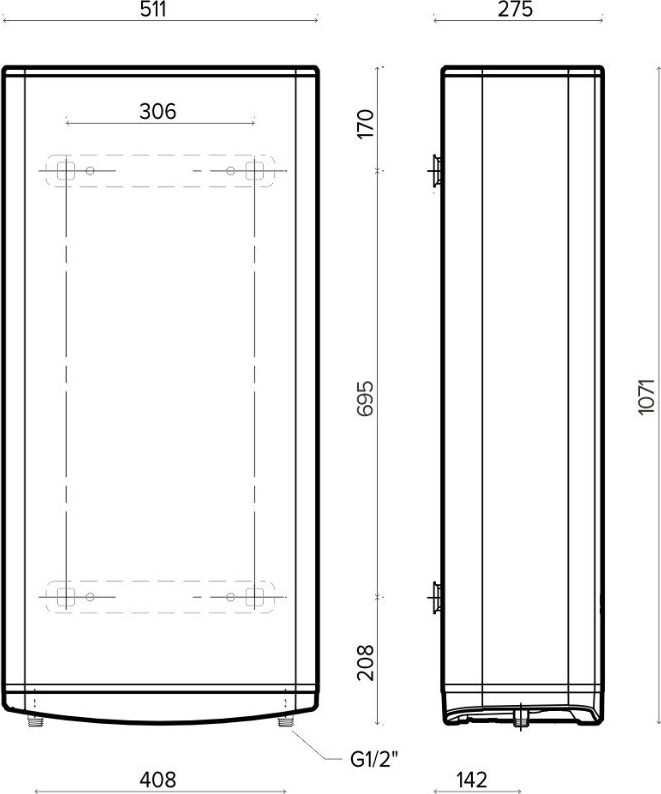 Водонагрівач електр. Ariston плаский слім VELIS TECH 80 EU, 80л, 2*1,5кВт, ун. монтаж, електр. кер-ння, B, Італія, Сірий