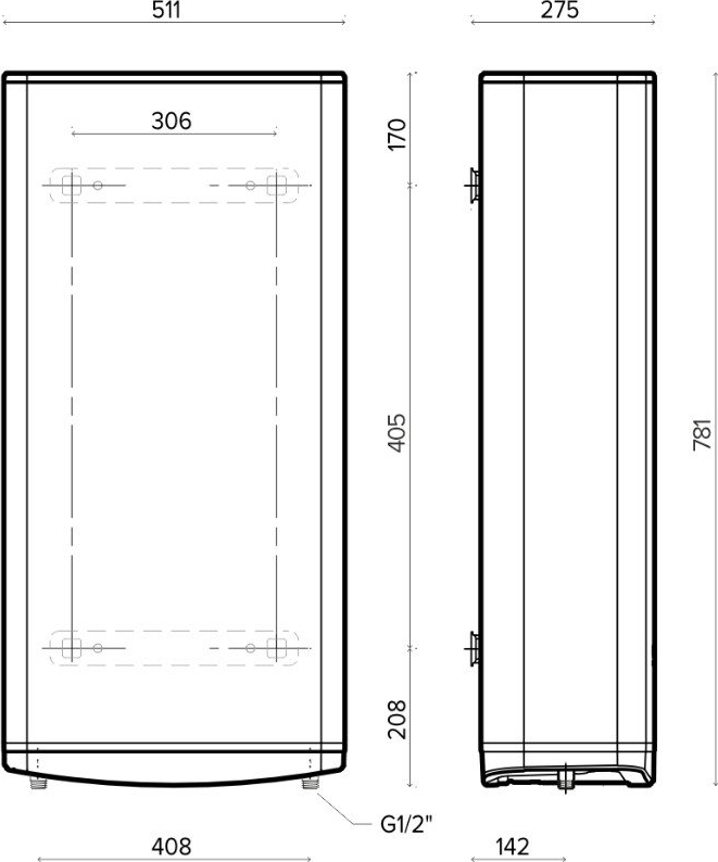 Водонагрівач електр. Ariston плаский слім VELIS TECH 50 EU, 50л, 2*1,5кВт, ун. монтаж, електр. кер-ння, B, Італія, Сірий