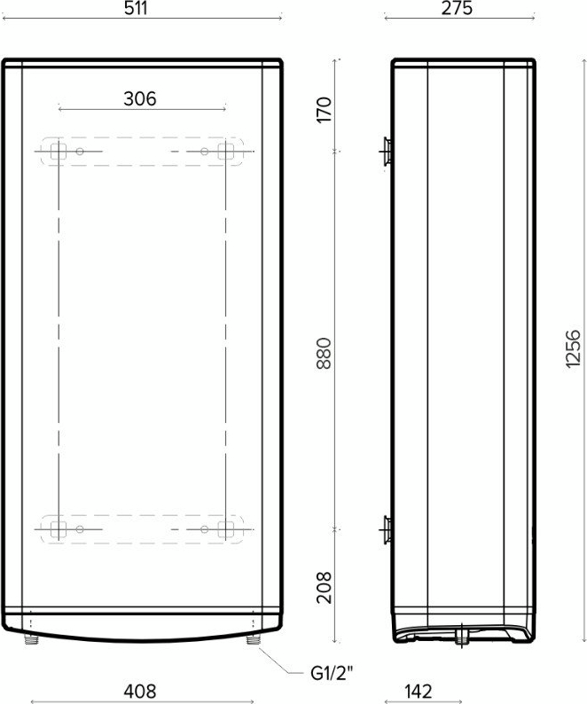 Водонагрівач електр. Ariston плаский слім VELIS TECH 100 EU, 100л, 2*1,5кВт, ун. монтаж, електр. кер-ння, B, Італія, Сірий