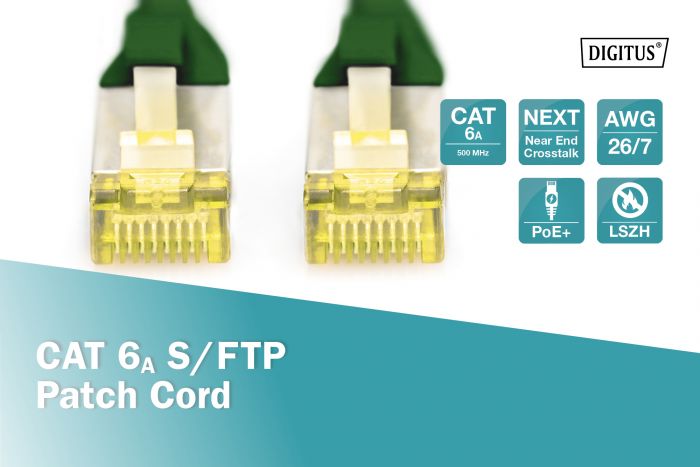 Патч-корд DIGITUS CAT 6а SF-UTP, 20м, AWG 26/7, Cu, LSZH, зелений