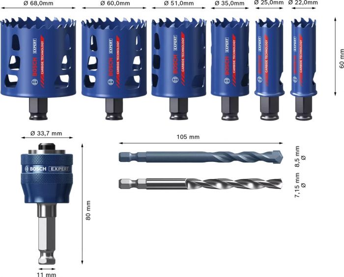 Коронки для роботи з міцними матеріалами Bosch Tough Material, 22-68мм, 9 шт