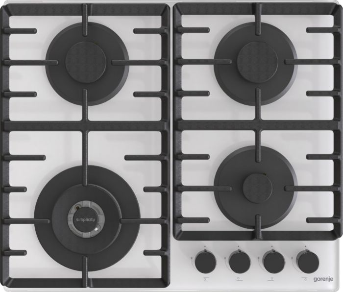 Варильна поверхня Gorenje газова на склі, 60см, чавун, білий