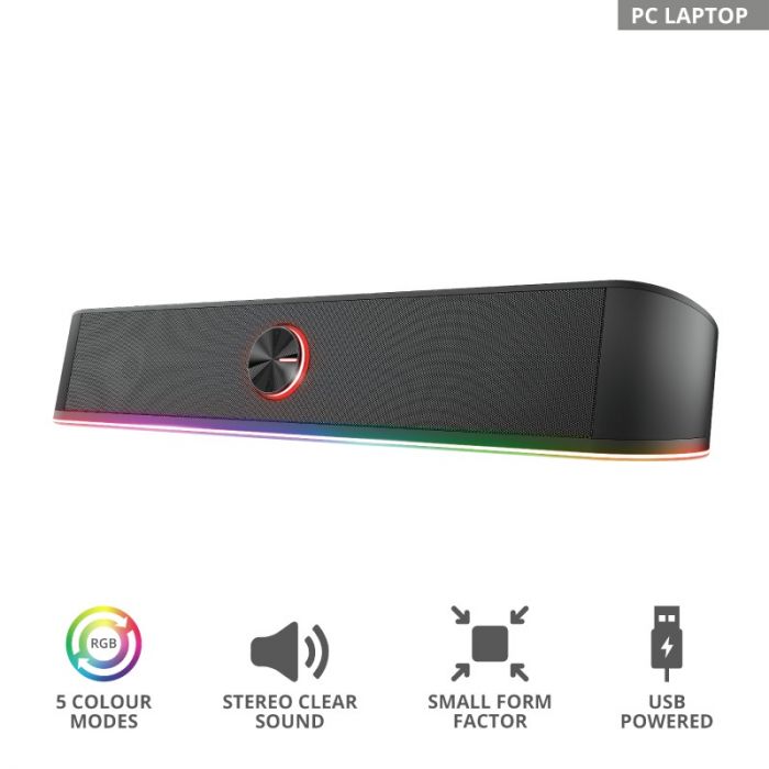 Акустична система Trust GXT 619 Thorne Саундбар, USB/AUX,  RGB, чорний
