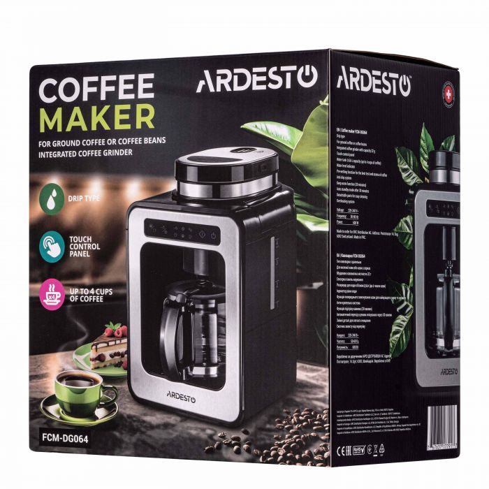 Кавоварка ARDESTO Steel Collection крапельна 0.5л, зерно + мелена, дисплей, сріблясто-чорний