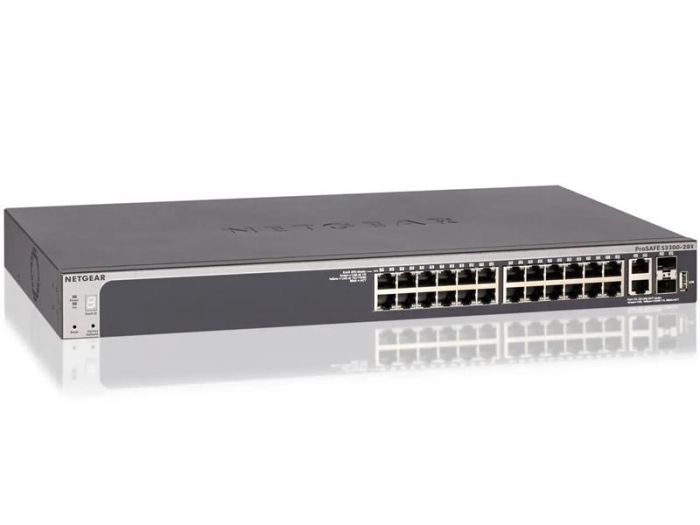 Комутатор NETGEAR GS728TXP 24xGE PoE, 2x10GE, 2xSFP+, 195Вт, Керований L2