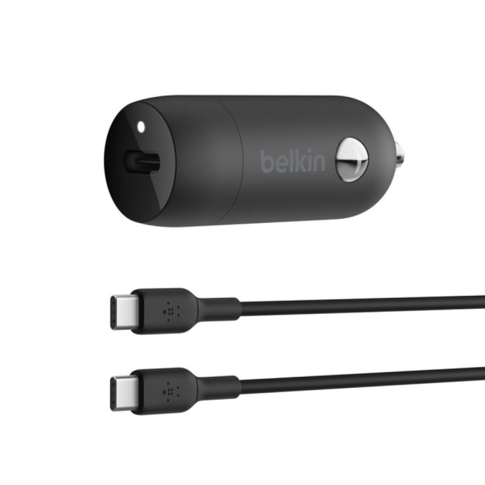Зарядний пристрій автомобільний Belkin 30Вт USB-C PD PPS, кабель USB-C > USB-C, 1м, чорний