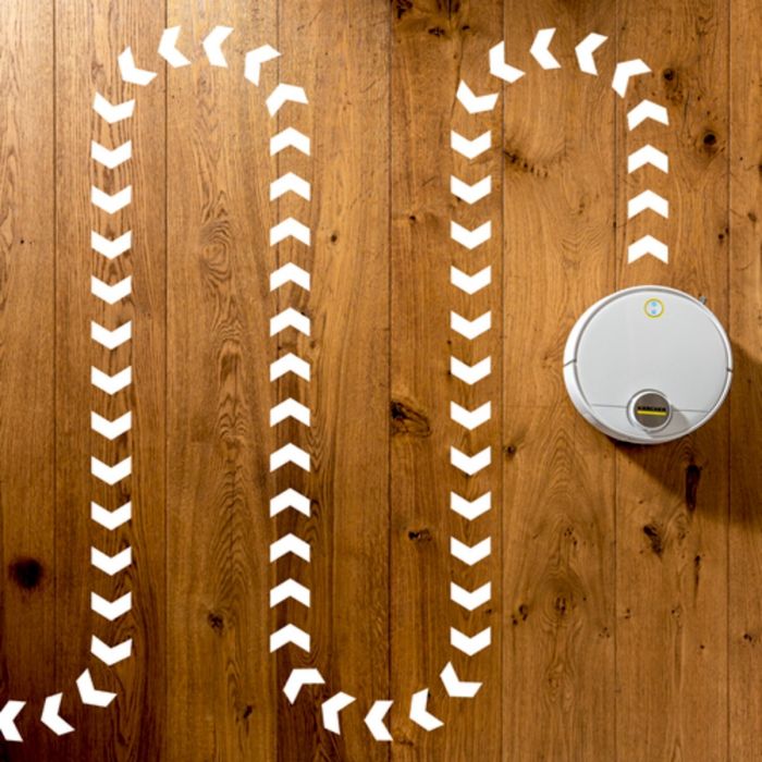 Робот-пилосос Karcher RCV 3, 400Вт, h=9.4см, вологе прибирання, конт пил -0.5л, вода -0.17л, автон. робота до 120хв, вага-3.7кг, НЕРА,+ набір акс., білий