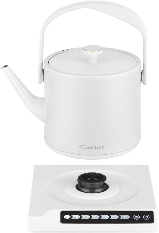 Електрочайник Catler 0.6л, Strix, заварник, нерж. сталь, підтримка температури, сенс. керув., білий