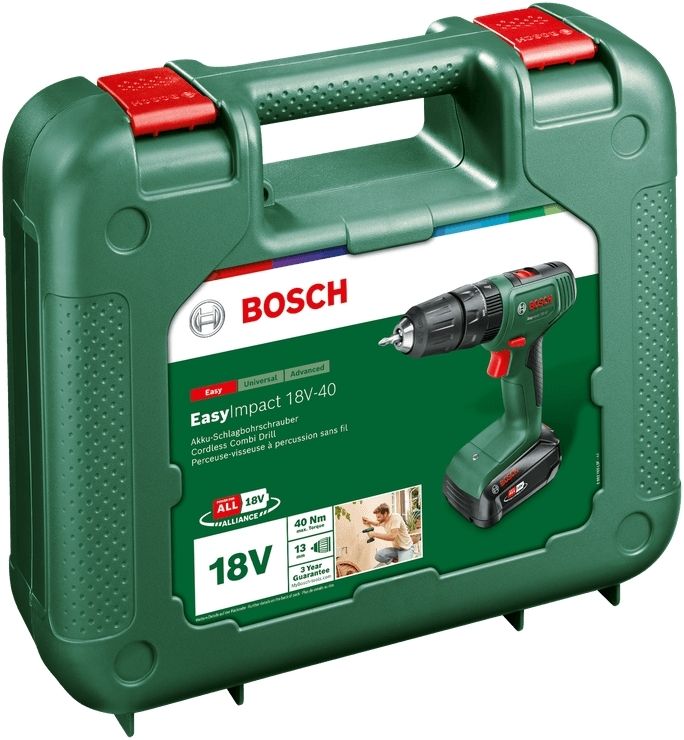 Шурупокрут-дриль акумуляторний Bosch EasyImpact 18V-40 18В 1х2А·год 20·38Нм 0-430·0-1630об·хв кейс ЗП 1.4кг