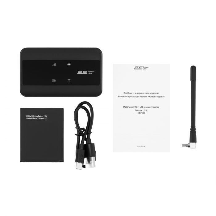 Мобільний маршрутизатор 2E PowerLink (MiFi-2) LTE, Wi-Fi4, 1xType-C, 1xCRC9, 2100мА•год чорний