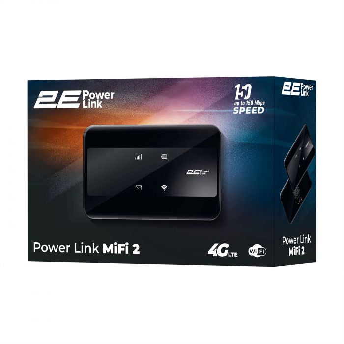 Мобільний маршрутизатор 2E PowerLink (MiFi-2) LTE, Wi-Fi4, 1xType-C, 1xCRC9, 2100мА•год чорний