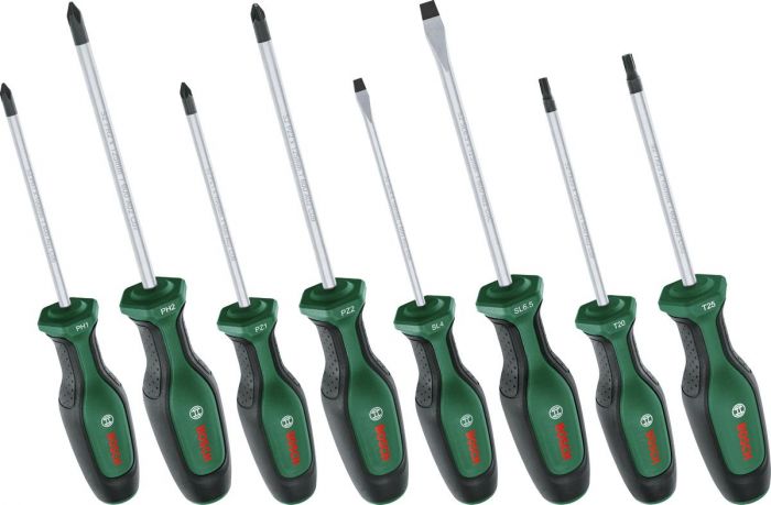 Викрутка Bosch набір 8шт, SL 4, 6.5 мм, PH1х100 мм, PH2х125 мм, PZ1х100 мм, PZ2х125 мм, Т20х100, Т25х100