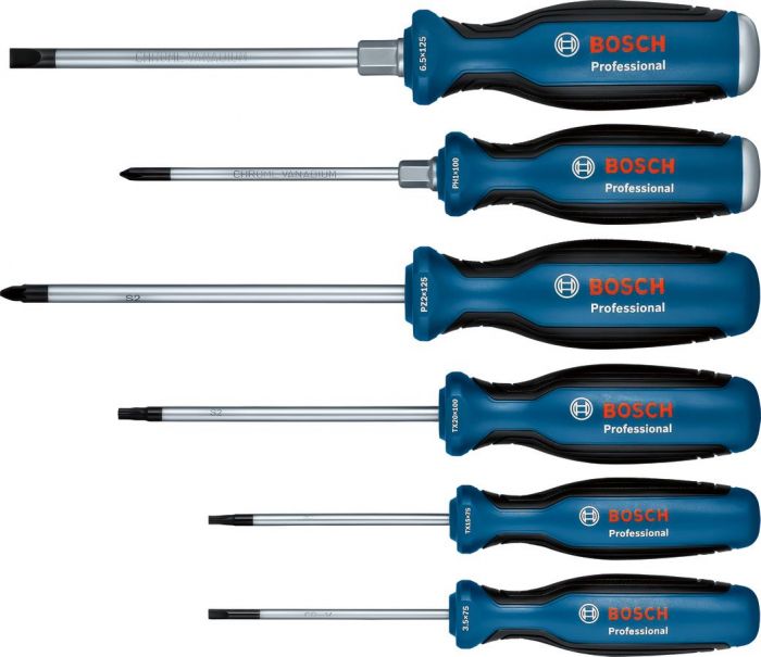 Викрутка Bosch набір 6шт, SL 3.5, 6.5 мм, Т15х75мм, Т20х100мм, PH1x100мм, PZ2x125 мм