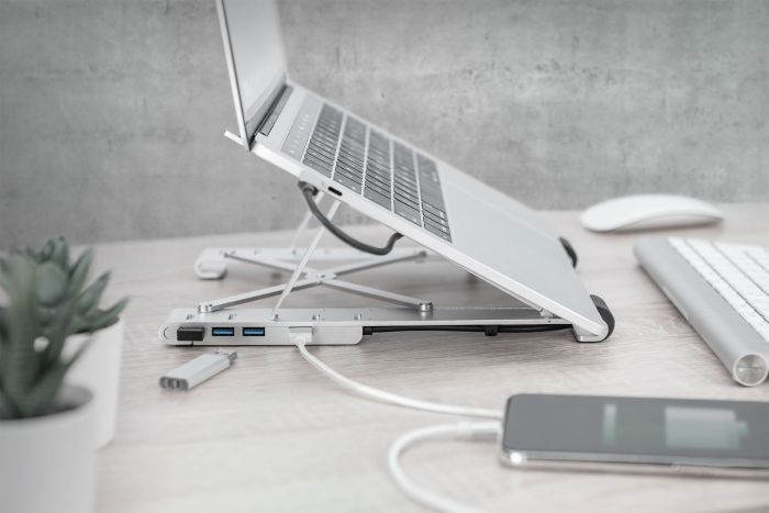 Підставка для ноутбука DIGITUS Variable Notebook Stand, до 17'', USB-C Dock 5-Port, сіра
