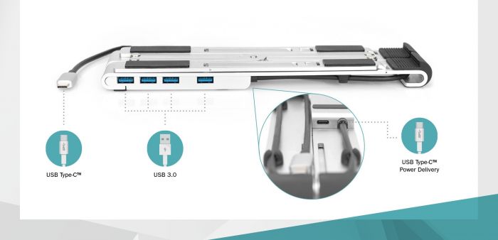 Підставка для ноутбука DIGITUS Variable Notebook Stand, до 17'', USB-C Dock 5-Port, сіра