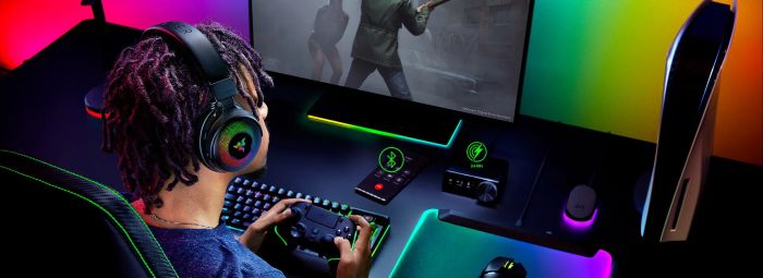 Гарнітура ігрова Razer Kraken V4 Pro, mini-jack/USB-A/BT/WL, RGB, чорний